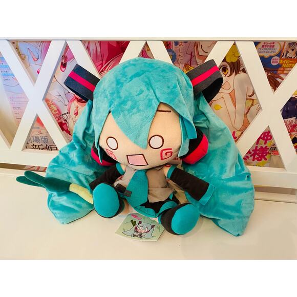 Official Hatsune Miku Stunned Face w/ Leek/Green Onion Plush SEGA - Picture 1 of 8